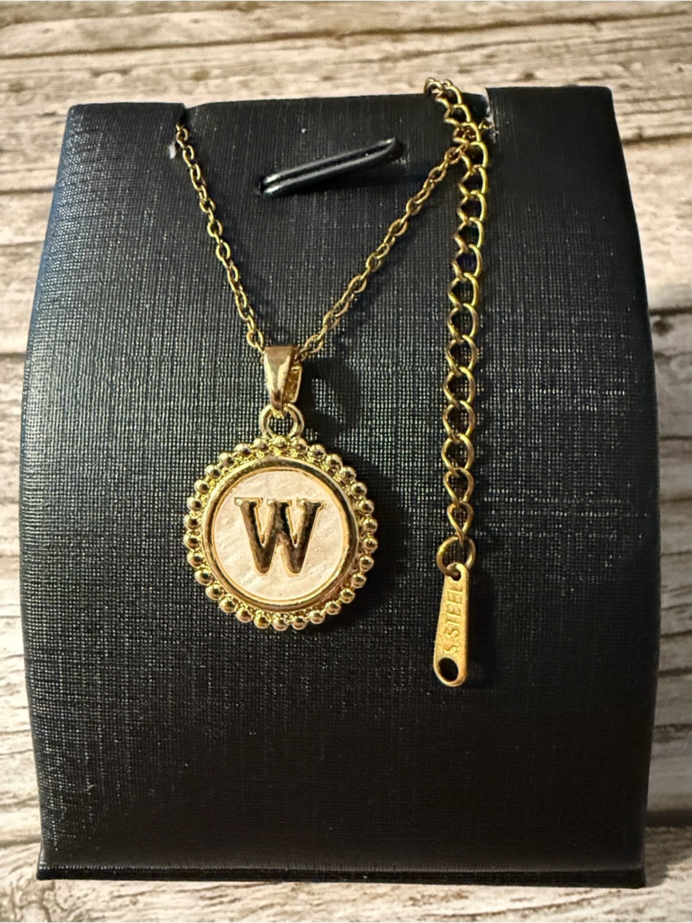 Gold Plated On Stainless Steel Mother Of Pearl Letter W Pendant Necklace